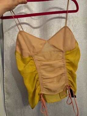 ZARA NWOT Ruched Cami Top in Blush and Mustard